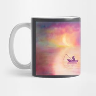 Sleeping fisherman under the moon - watercolor painting Mug